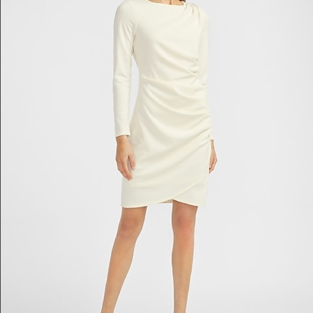SAME DAY SHIPPING Express white sheath dress long sleeve button detail